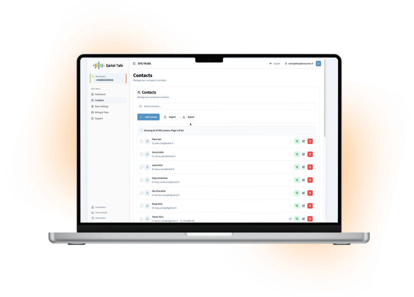 qaitel talk käyttöliittymä kontaktit